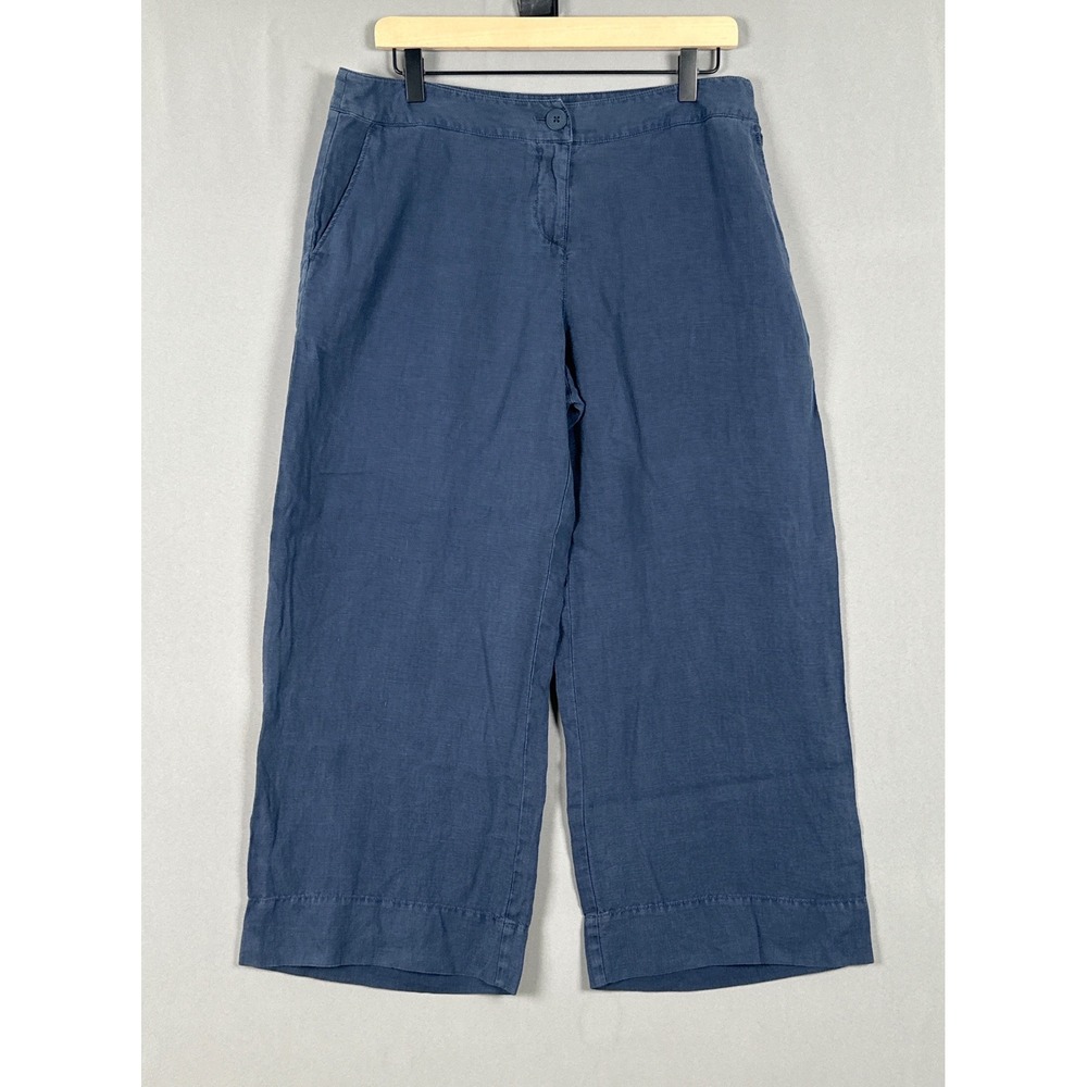 Tommy Bahama Womens 8 Navy Blue 100% Linen Wide Leg Crop Pants TW11406 NEW